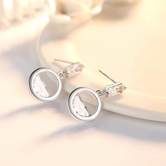 925 Sterling Silver Diamond Waterdrop Earrings M - Picture 6 of 6